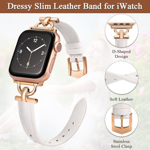 Image of Leather Band Compatible with Apple Watch Bands for Women, Dressy Fancy Strap for iWatch Series 11 /10 /9 /8 /7 /6 /5 /4 /3 /2 /1 /se /Ultra /Ultra 2(49mm 46mm 45mm 44mm 42mm,Starlight /Rose Gold)