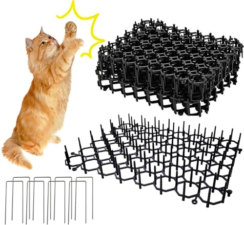 猫よけシート 12枚入り 止め釘8本・固定用ペグ付き 鳥よけ/鳩よけ兼用 とげマット 厚手メッシュ 木目調デザイン 猫避け/害獣侵入防止 畑 庭 プランター対応 野良猫対策グッズ