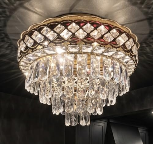 Image of Sanleen Round Shape k9 Crystal LED Chandelier Multicolour | Modern Metal Hanging Ceiling Light for Living Room Bedroom Dining Hall Home Decor | Luxury Decorative Crystal Lighting Fixture