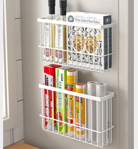 EigPluy 2 Stück Küchenschranktür-Aufbewahrungsbox,Selbstklebendes Wandmontierte Aufbewahrungsbox, Schrank/Badezimmer/Kühlschrank Kleine Gegenstände Organizer Aufbewahrungsboxen (Weiß)