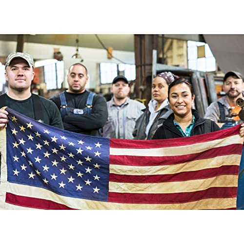 Image of SYII Vintage Tea Stained American Flag 3x5 Feet, Embroidered Stars Double Stitched Stripes and Brass Grommets, Durable Heavy Duty Polyester USA 250th Anniversary Decoration