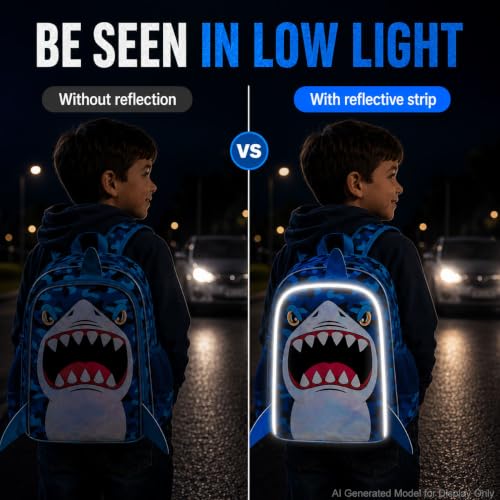 Image of 16 inch Shark Backpack for Boys, 3Pcs Kids Bookbag with Lunch Box, School Backpacks for Elementary Preschool Kindergarten (Blue)