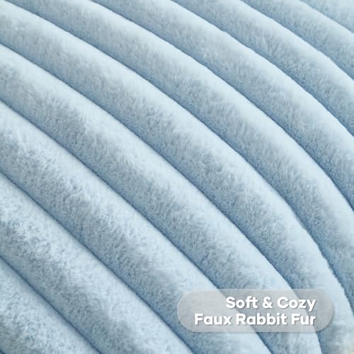 FUTEI Light Blue Striped Decorative Throw Pillow Covers 20x20 Inch Set of 2,Square Winter Decorations Couch Pillow Case,Soft Cozy Faux Rabbit Fur & Velvet Back,Modern Home Decor for Bed