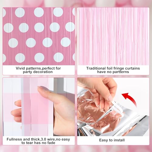 Image of Tiamon 2 Pack Cartoon Mouse Party Decorations 3.3 x 6.6 Ft Foil Fringe Curtains Pink Polka Dot Birthday Backdrop Tinsel Streamers Photo Booth for Cartoon Mouse Baby Shower Birthday Party Supplies