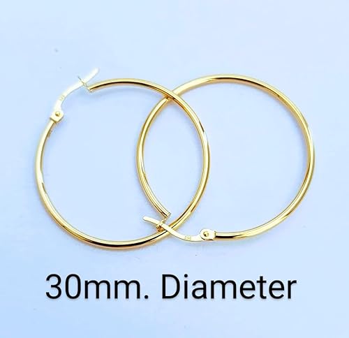 Miniatura 6 de Aretes de aro de oro amarillo de 14 quilates de 1.181 in de diámetro/no chapado en oro, no chapados en oro/cómodos/regalo para ella