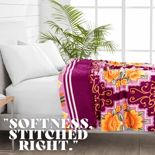 Image of VAS COLLECTIONS 300 TC All Season Solid /Plain /Printed Lightweight Polar Fleece Double Bed Blanket (230 x 230 cm, Purple, Pink & Green)