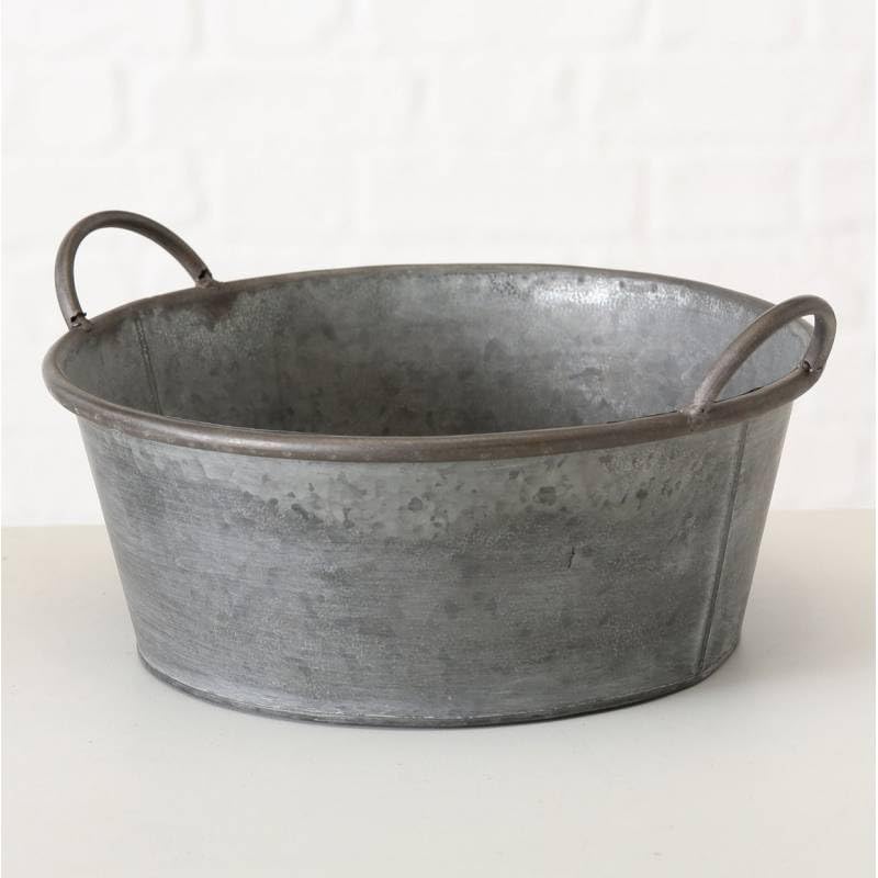 Bassine Métal Effet Zinc Bac à Plantes Jardinière Jackson à Poignée Ronde Mm 18,5x36,5x42cm