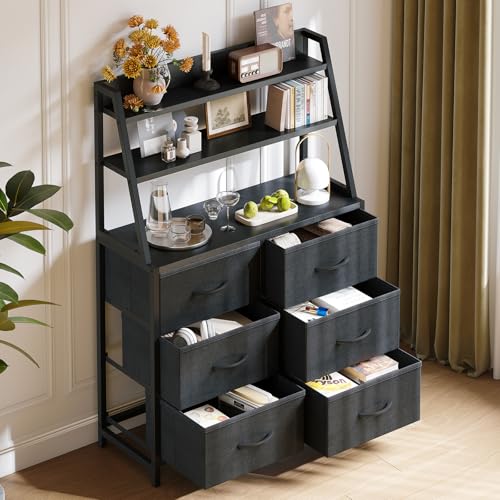Coleshome Kommode für Schlafzimmer mit 6 Stoffschubladen, Kommode mit Schubladen mit 3-stufiger Arbeitsplatte, geeignet für Schlafzimmer und Wohnzimmer, 80 * 28.5 * 122cm, Schwarz Coleshome Kommode für Schlafzimmer mit 6 Stoffschubladen, Kommode mit Schubladen mit 3-stufiger Arbeitsplatte, geeignet für Schlafzimmer und Wohnzimmer, 80 * 28.5 * 122cm, Schwarz
