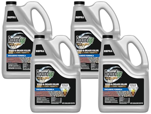 Roundup Dual Action 365 Weed &amp; Grass Killer Plus 12 Month Preventer Refill, Kills &amp; Prevents for up to 1 Year, 1.25 gal. (Pack of 4)