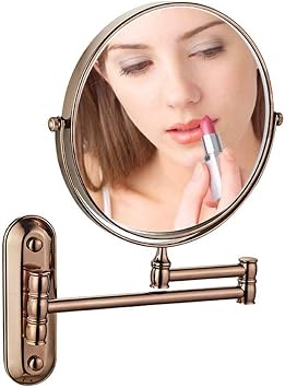 Wall Mounted Makeup Mirror, Premium 8'' Two-Sided Bathroom Vanity Mirror with Magnification, Extendable Arm, 360 Degree Swivel, Round, for Bathroom