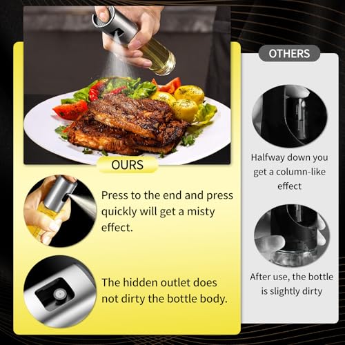 Nylea ÖLsprüHer für Speiseöl,100ml Öl Sprühflasche Edelstahlglas ÖLspray Zum Kochen Öl spray für Heißluftfritteuse Airfryer Öl Spray für… – Ansicht 5