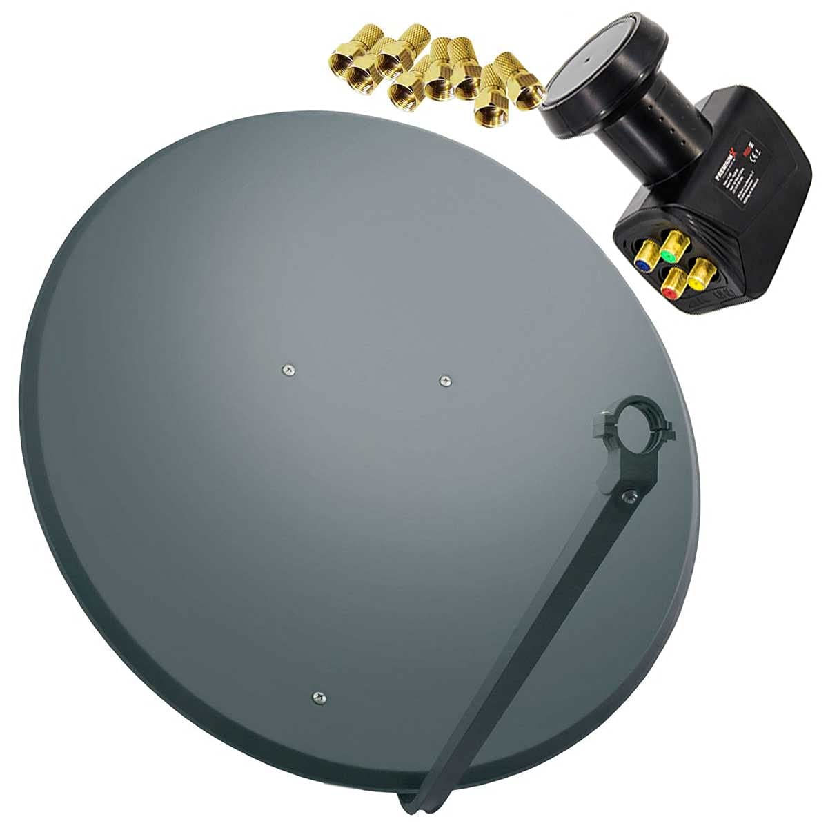 Premium X Satelliten-Komplettanlage 100cm Satellitenschüssel Anthrazit Satellitenantenne Quad LNB F-Stecker, SAT bis 4 Teilnehmer
