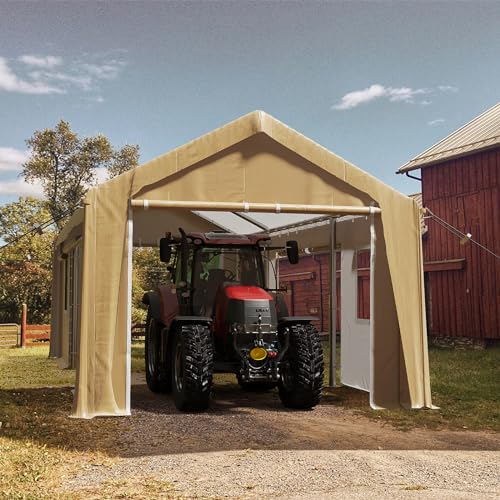 Image of 13x20FT Heavy Duty Carport Canopy 4 Roll-Up Doors & 4 Windows Portable Garage All-Season Outdoor Storage Shed for Car Truck Boat Shelter Party Tent, Yellow