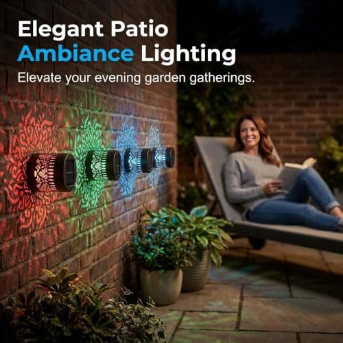 Lámpara solar Mandala exterior para jardín luces de proyección LED impermeables pack de 2 6