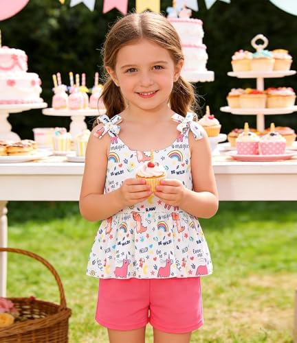 Image of Toddler Girls Clothes Summer Short Set Outfit Tie Knot Shoulder Sleeveless Ruffle Tops and Shorts 2PC Clothing Set