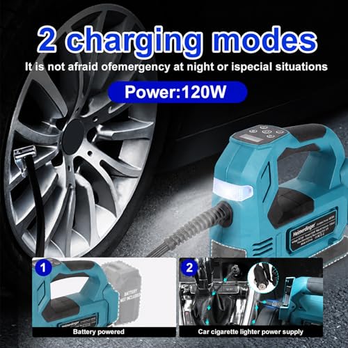 Image of Cordless Tire Inflator Air Compressor Compatible with Makita 18V Battery, 120W Digital Air Pump, 120PSI, Dual Power Mode-Battery Not Included