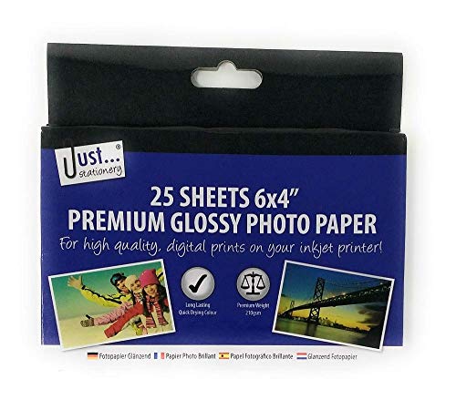 Just stationery A6 Photo Paper (Pack of 25), White, 6x4 inch