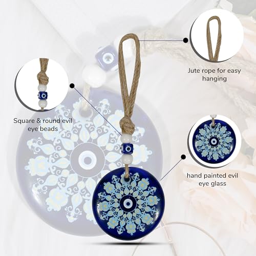 Image of Handmade Turkish X Large Evil Eye Hanging with Mandala Art Print Color for Home Shop Office 8 CM Diameter (MDLBY-4002)