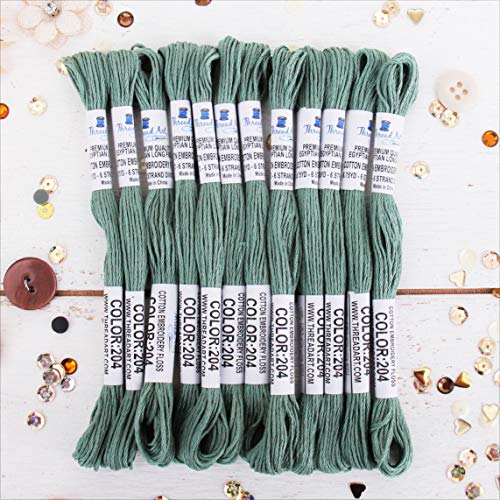 Image of 12 Skeins ThreadArt Cotton Embroidery Floss, Sea Green | Long fiber cotton embroidery floss for cross stitch, hand embroidery and bracelets. Six-strand floss separates easily.