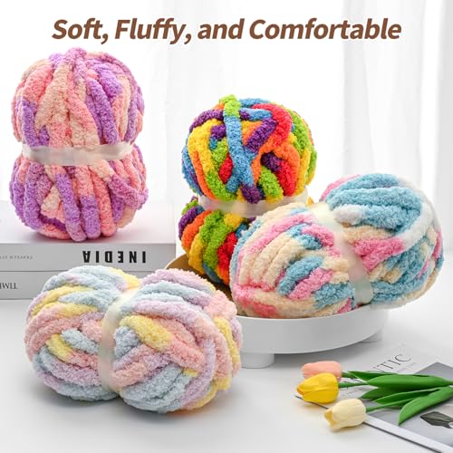 Image of 10 Pack Jumbo Chunky Yarn for Hand Knitting, Fluffy Variegated Chunky Chenille Yarn for Crocheting, 240yds /70.5oz Super Bulky Soft Crochet Baby Blanket Yarn(Candyfloss)