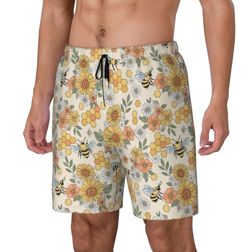 Hippie Bee Honeycomb Funny Men's Swim Trunks Board Shorts Quick Dry-2