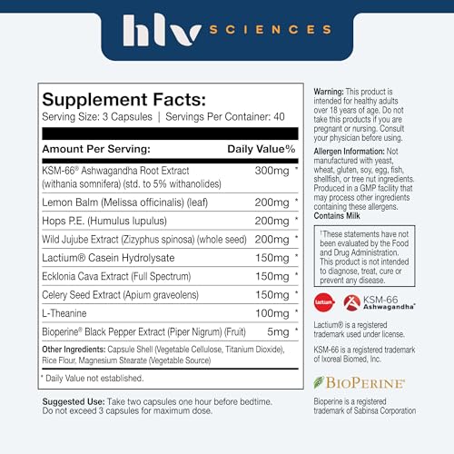 Natural Sleep Aid (60-Day Supply) Clinically Researched Ingredients: Lactium, Ecklonia Cava, KSM-66, Promotes Relaxation, Restful Sleep, & Waking Up Refreshed. Made in USA by HLV Sciences - Image 3
