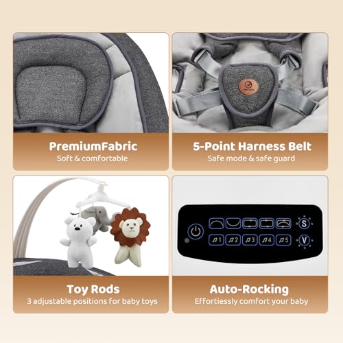 Image of Baby Swing, Multi-Motion Baby Swings for Infants to Toddlers, Enabled with 5 Unique Motions & 5 Speeds, 360 Rotating Seat, 5-Point Harness, 5 Preset Lullabies
