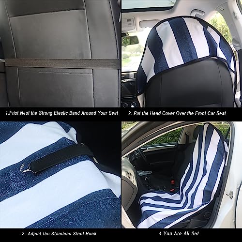 Image of Car Seat Cover Protector Front Seats,for Gym Workout,Running,Swimming,Beach and Hiking,Waterproof Sweat Towel Bucket Seat Covers for Cars SUV Trucks (Blue Stripe, 2Pcs)
