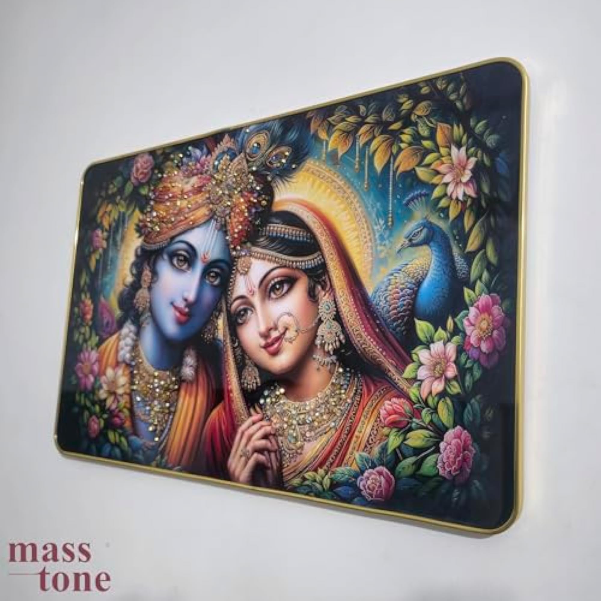 Radha Krishna Crystal Embedded Wall Painting
