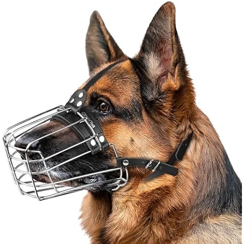 CleverTail German Shepherd Muzzle for Large Sized Dog – Metal Dog Muzzle for German Shepherd – Steel Basket Muzzle for Large Dog – Wire Cage Muzzle for Medium and Large Dogs Husky, Belgian Malinois Cover