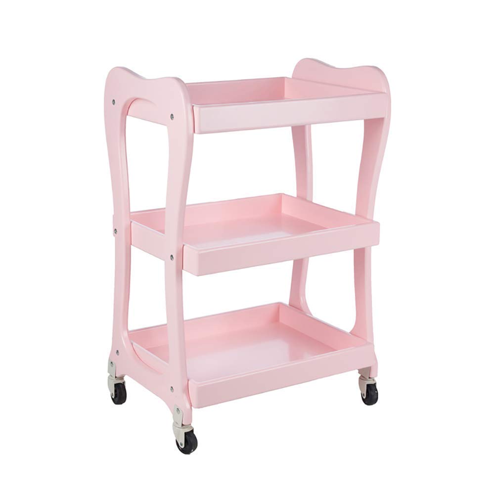 Carrito de madera negro de 3 niveles con ruedas para peluquería y bar