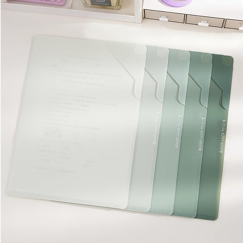 QiXin Green 5-Pack L-Shaped File Folder for Documents, Waterproof A4 Document Holders with Anti-Fall Flap, Plastic File Organizer,A4 Envelopes Filing Folder