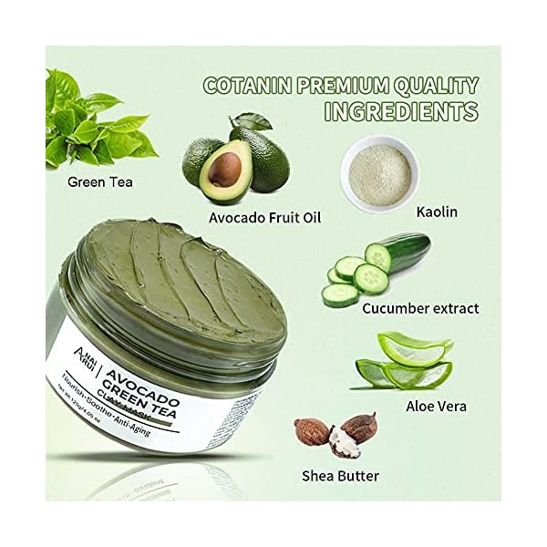 ANAIRUI-Avocado-Green-Tea-Mud-Mask-Superfood-Clay-Mask-Hydrating-Moisturizing-Deep-Pore-Cleansing-Blackhead-Remover-Acne-Detox-Spa-Facial-Mask-120g-423-oz ANAI RUI Green Tea Face Mask with Avocado, Clay Facial Mask for Acne, Detox, Face Cleansing Mask, Hydrating, Nourishing, Soothing, 120g/4.23 oz