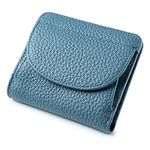 Coopay Small Compact Leather Purse, Ladies Little Purse with RFID Protection and Coin Tray, Coin Purse Wallet for Small Handbag, Card Holders Women, Thin, Blue Stone Cover