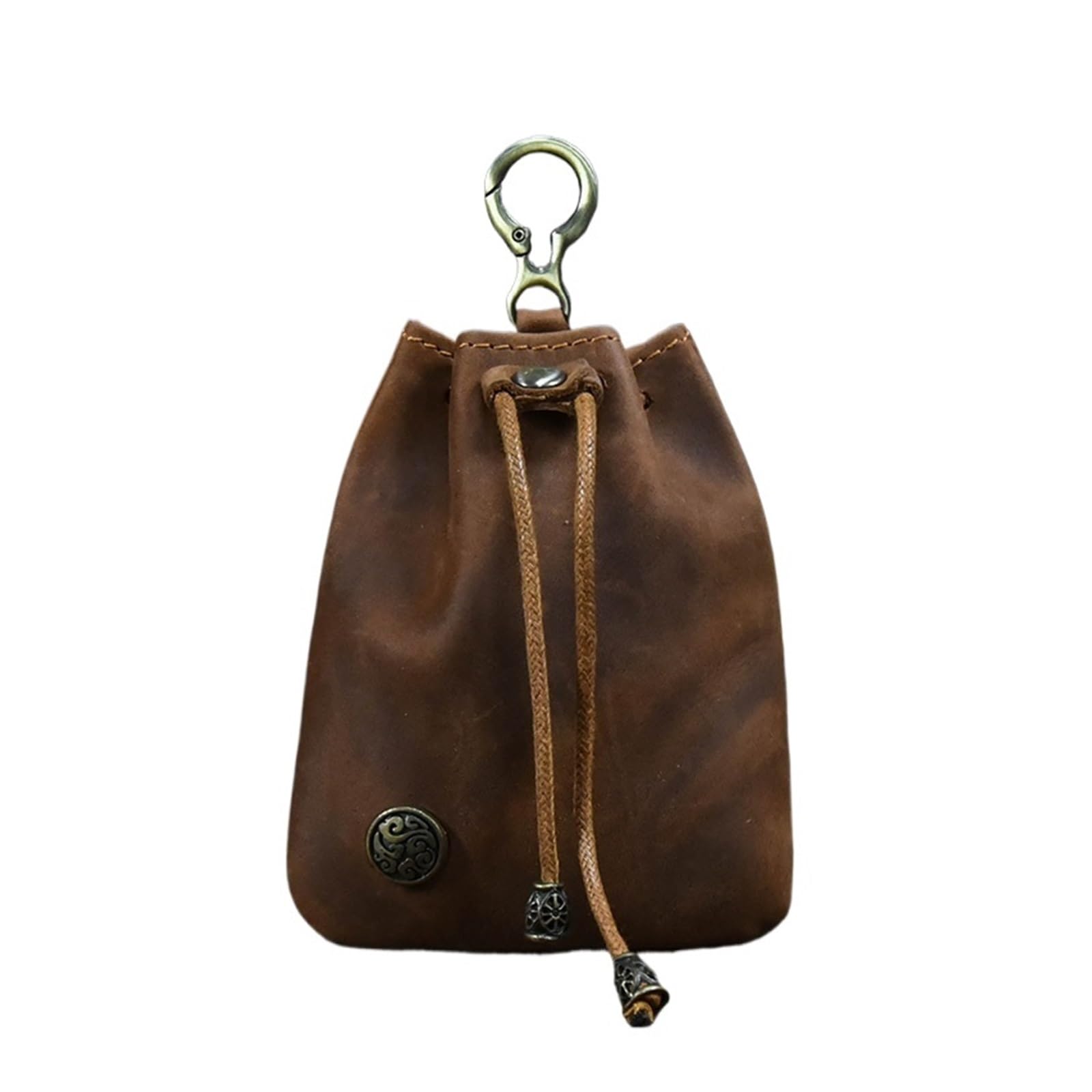AYWTIUN Leather Drawstring Pouch Coin Purse Men Women Leather Casual Small Wallet Cowhide Money Pocket Drawstring Storage Waist Pack