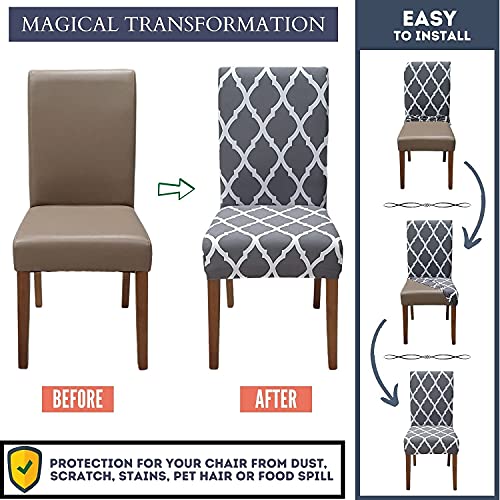 Image of SPRINGRICO Chair Covers for Dining Room 6 Pack, Stretch Dining Chair Cover, Washable Spandex Kitchen Parsons Chair Slipcovers, Removable Seat Protector for Home or Party ( Set of 6, Gray GEO)