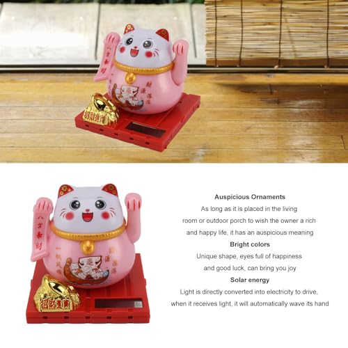 Solar Powered Lucky Cat, Bright Colors Energy Saving Solar Waving Cat Lucky Wealth Welcoming Cat for Home Desktop Ornament for Office and Car décor (Trumpet-Pink)