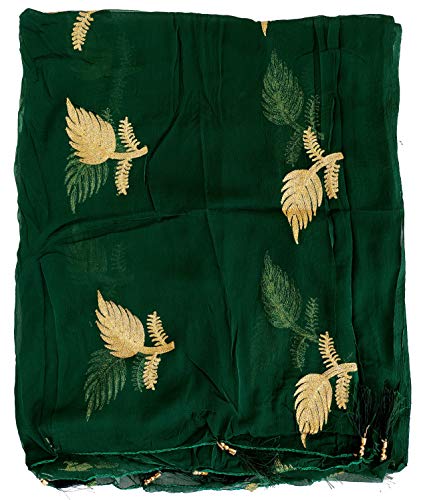 Image of YOUTHQUAKE Women's Golden Patti Work Embroidered Chiffon Dupatta for Womens & Girls With Latkan