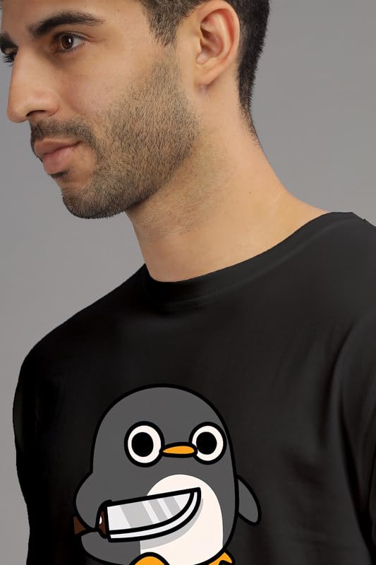 Image of XENOVAURBAN Men's Graphic Printed RN-Penguin Round Neck Regular and Plus Size Cotton T-Shirt
