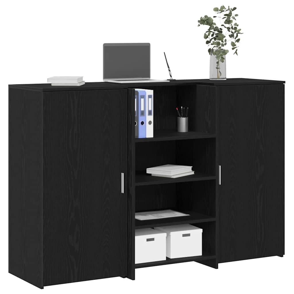 Bancone da ricevimento, nero, effetto rovere, 155 x 50 x 103,5 cm, con vano portaoggetti, ripiano e mensola, postazione di lavoro da ufficio, segretario, adatto come scrivania per computer
