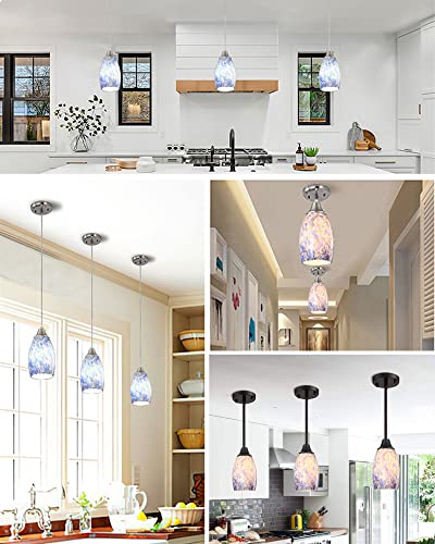 Image of Hand Blown Art Glass Lamp Shade for Lighting Fixture Replacement Oval Glass Shade Height 7.48inch,Fitter 1.65inch,Max Diameter 4.7inch for ceiling pendant lights for kitchen (Blue)