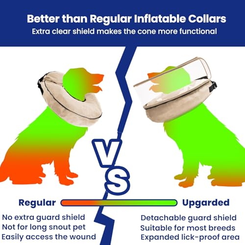 Image of BARKLESS Dog Cone, Inflatable Dog Cone After Surgery for Small Breeds, Soft Surgery Collar with Enhanced Anti-Licking Guard Shield for Pets, Patented Protective Donut Collar