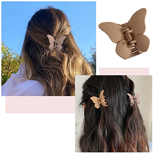 6Pcs Butterfly Hair Claw Clip - 2 Inch Butterfly Claw Hair Clips For Women Girls Small Nonslip Butterfly Jaw Clips For Thick Hair And Strong Hold Hair (Solid Color(Blue+Black+White+Brown+Fan+Coffee) #TOP4
