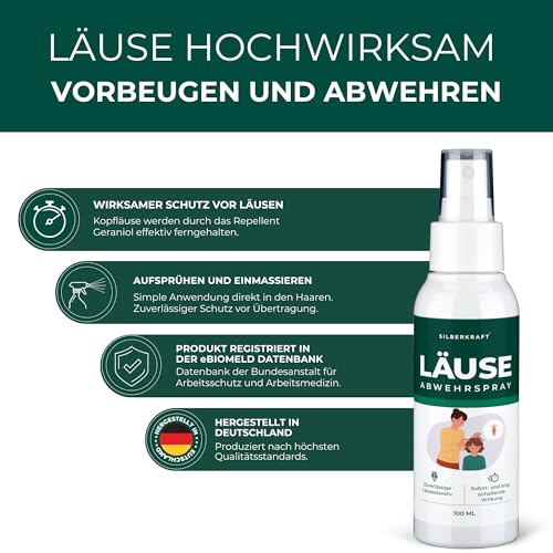 Silberkraft Läuseabwehrspray 100 ml, geruchsneutrales Läuse-Mittel für Kinder geeignet, Kopfläuse-Abwehr-Spray präventiv, Kopfläuse nachhaltig vorbeugen (100 ml)