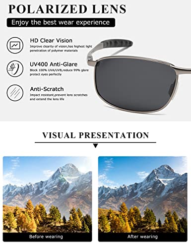 Image of AEVOGUE Polarized Sunglasses For Men Rectangle Metal Frame Retro Sun Glasses AE0535 (Gray&Black, 59)