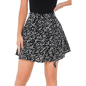 GUANYY Women’s Flower Mini Skirt-Casual Summer A-Line Flared Zipper Vintage Short Skirt with Tie