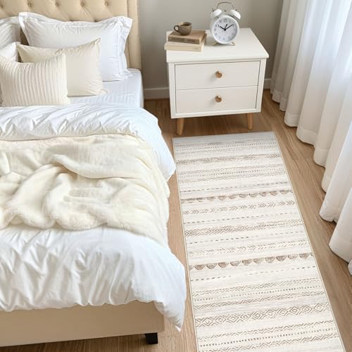 Nakagishi Runner Rug Kitchen Washable Rugs: 2x6 Non-Slip Boho Soft Modern Stain Resistant Indoor Floor Neutral Farmhouse Throw Carpet for Hallway Bathroom Laundry Room Entryway Bedroom- Beige
