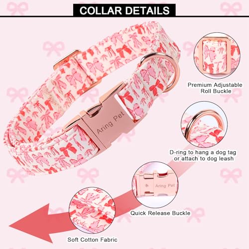 Image of ARING PET Girl Dog Collar for Puppy Small Medium Large Dogs-Pink Red Bow L | Cute Female Heavy Duty Pet Collars with Metal Buckle for XS S M L XL Dogs, for City Walk Coffee Shop Visits Birthday Parties