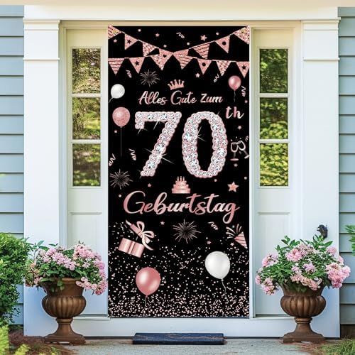 Deko 70. Geburtstag Banner für Mann und Frau - Alles Gute zum Geburtstag Party Dekoration, Roségold, 185 × 90 cm