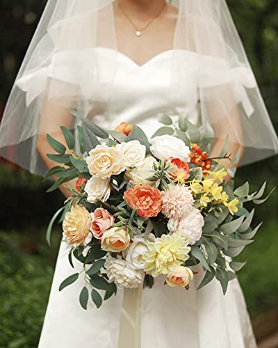 Serra Flora 18Heads Multi Use Artificial Flowers Combo for DIY Wedding Bridal Bouquet Table Chair Decor Candle Holder Baby Cake Decor Flower Strips Home Decor Gift Box (Warm Orange White)
